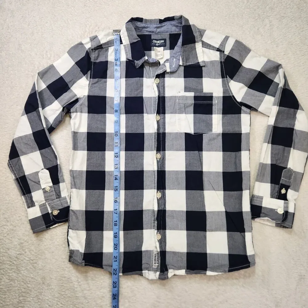 OshKosh Boys 12 Plaid Button-Up Shirt Cotton Chest Pocket